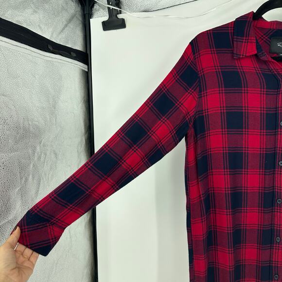 Rails Womens M Bianca Button Up Shirt Dress Plaid Red Long Sleeve Casual Flannel - Picture 5 of 10